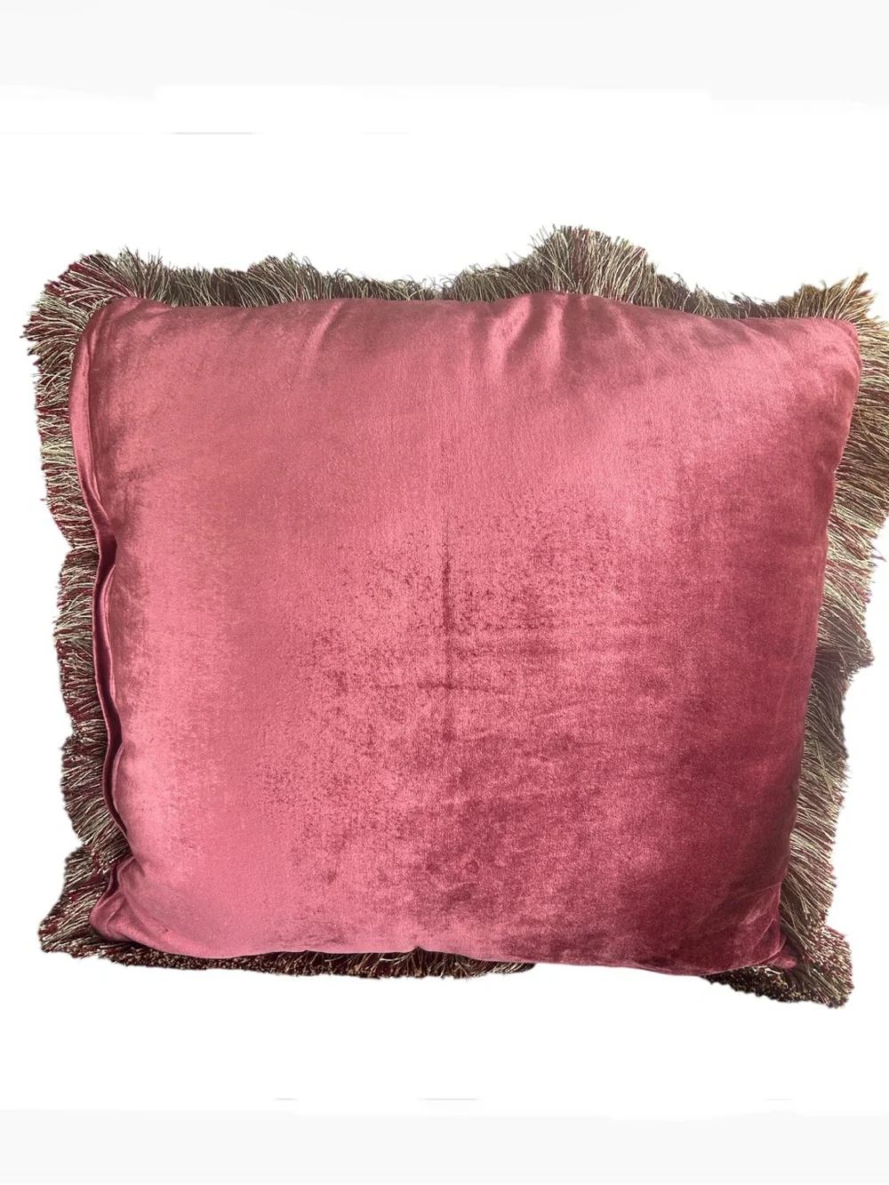 Vintage Pink Berry Velvety Pillow w Fringe